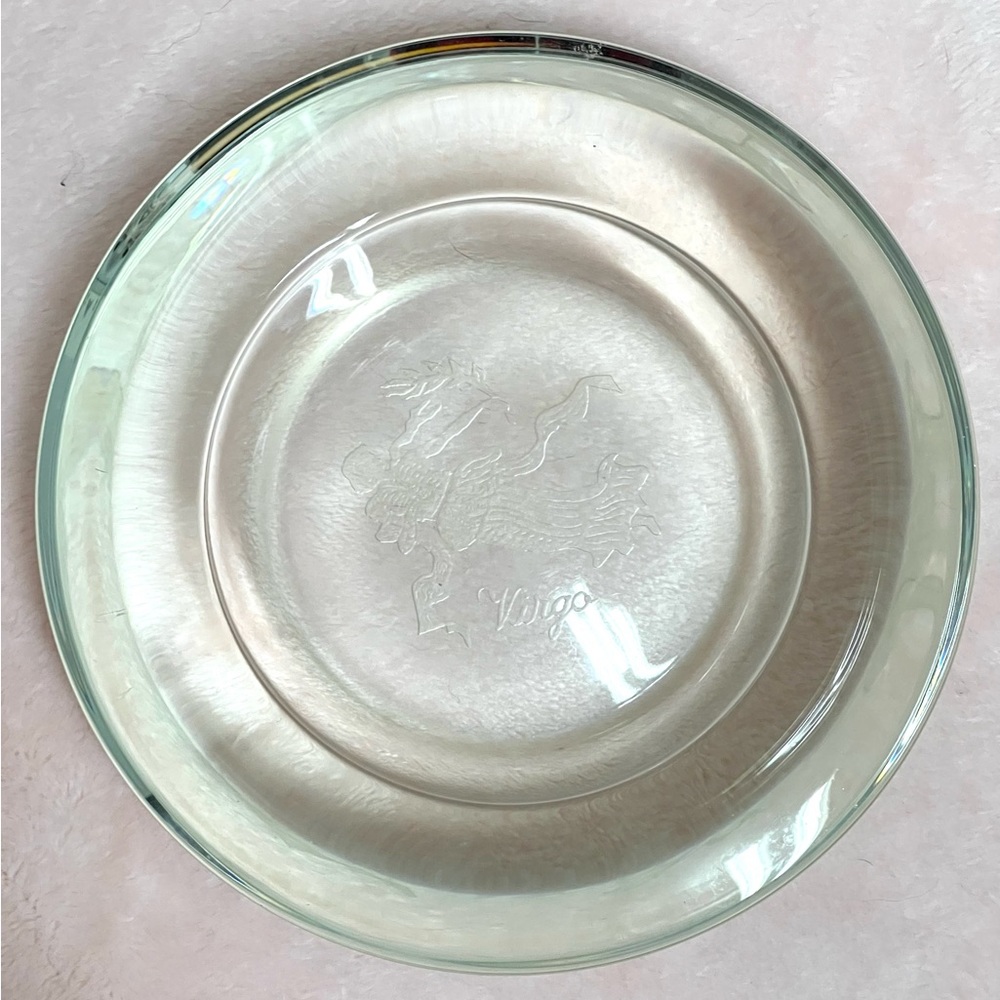 VTG Art Glass Clear Candy Nuts Trinket Dish Horoscope Virgo Sign in Center 6.2"